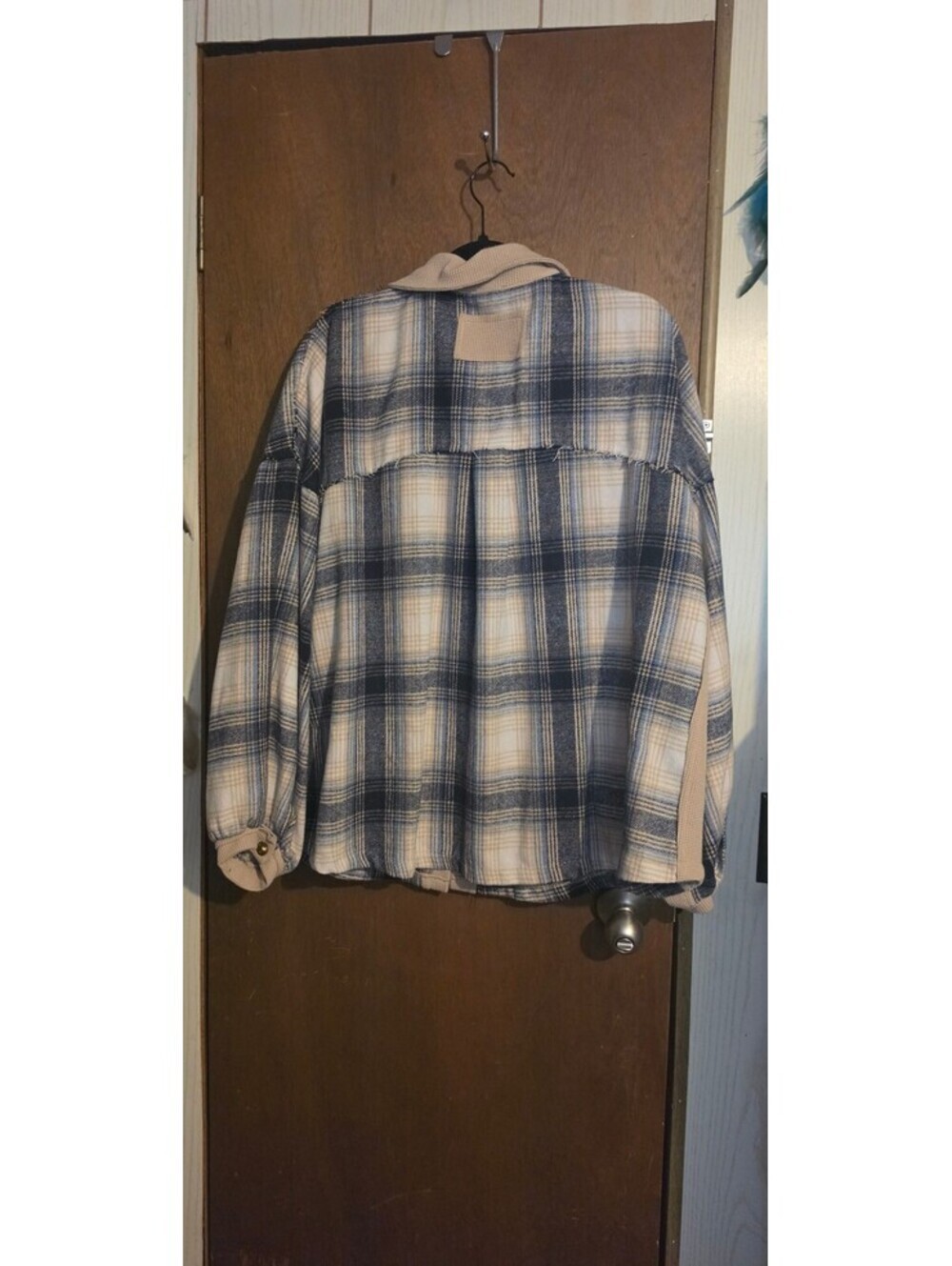 POJ Large Blue and Beige Plaid Button-Up Shirt Jacket - Picture 5 of 5